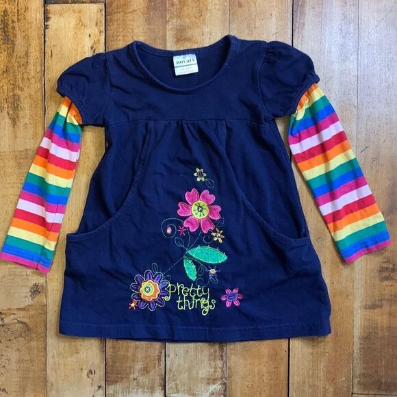 Novatx dress size 18 to 24 months long sleeve cotton rainbow flowers spring - Picture 1 of 5